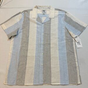 PX Clothing Blue Stripe Linen Blend Button Up Shirt Mens Large NWT